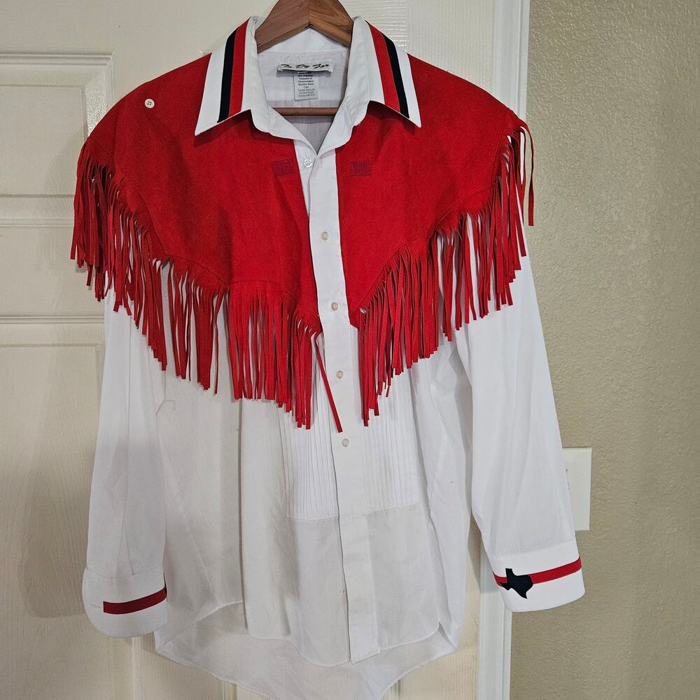 NOS VTG TO DY FOR Western Rodeo Show Shirt Red Fringe Texas Logo Deadstock 80s90